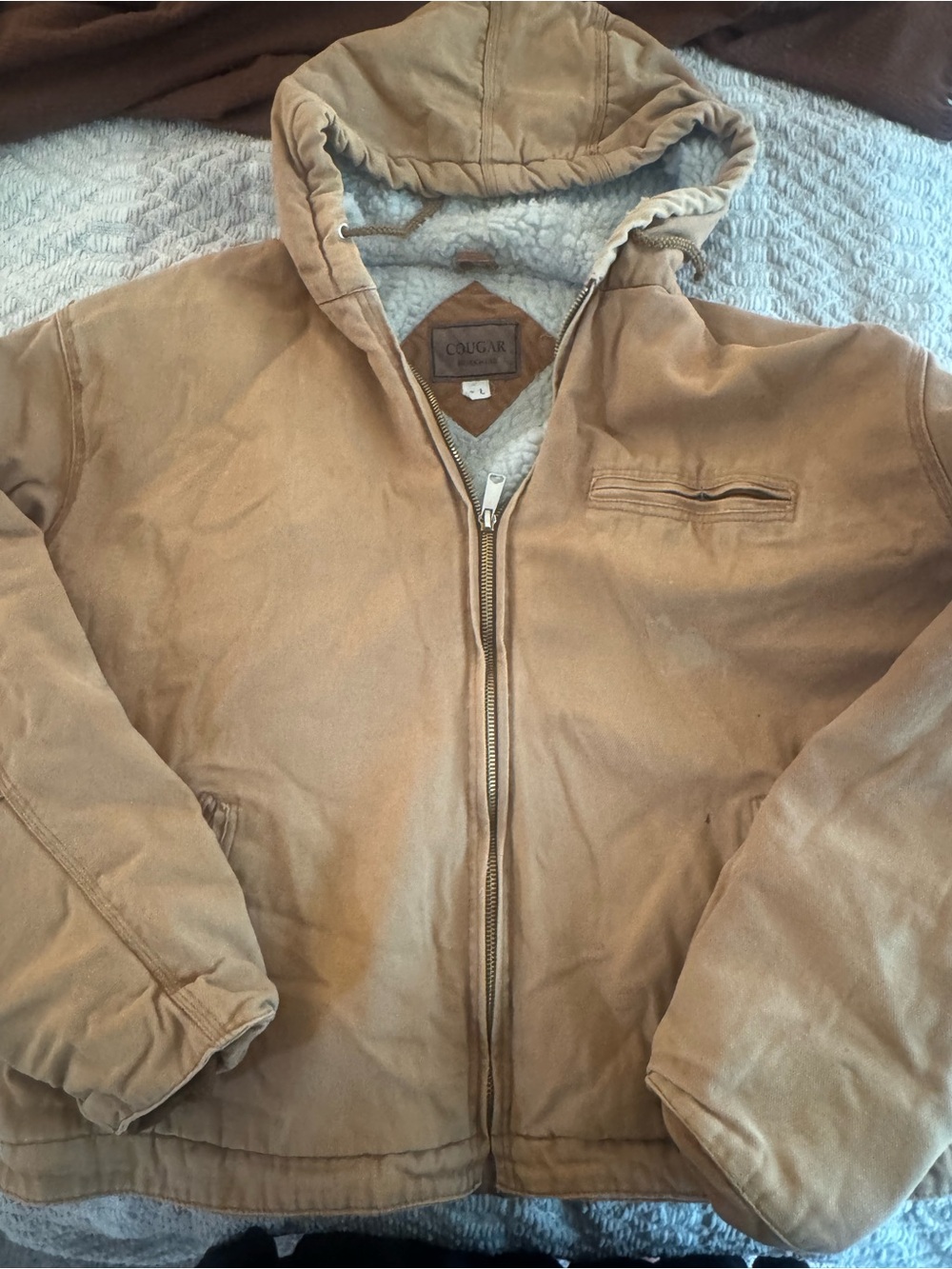 Cougar Men’s Hooded Sherpa Jacket in Tan